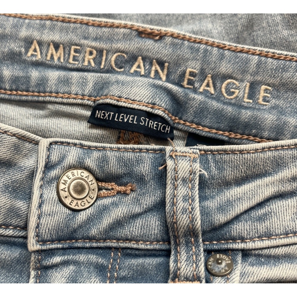 American Eagle Denim Jeans Super High Rise Flare Distressed Blue Women's Size 2 - Picture 6 of 7
